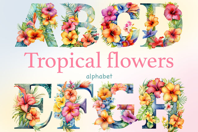 Tropical Flowers Alphabet | Summer Wedding Invitation SVG GlamArtZhanna 