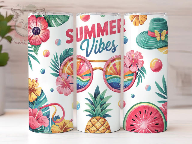 Tropical Flowers Exotic Summer Vibes Tumbler Wrap, Summer Vibes Wrap, 20oz Sublimation Design, Floral Summer Cup, Exotic Flower Tumbler, Tropical Vibes Wrap, Bright Floral Tumbler Sublimation Lara' s Designs 