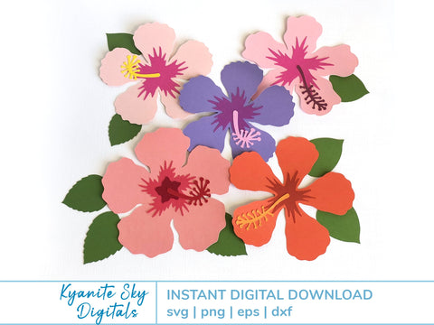 Tropical Flowers Hibiscus with Leaves SVG Kyanite Sky Digitals 