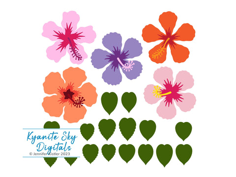 Tropical Flowers Hibiscus with Leaves SVG Kyanite Sky Digitals 
