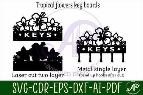 Tropical Flowers Key holder designs for wood and metal SVG APInspireddesigns 