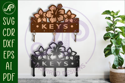 Tropical Flowers Key holder designs for wood and metal SVG APInspireddesigns 