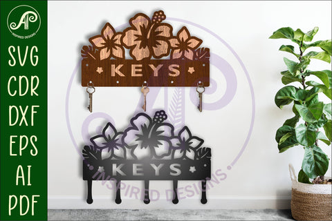 Tropical Flowers Key holder designs for wood and metal SVG APInspireddesigns 