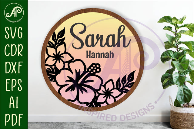 Tropical Flowers layered personalized name wall art sign SVG APInspireddesigns 