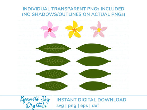 Tropical Flowers Plumeria with Leaves SVG Kyanite Sky Digitals 
