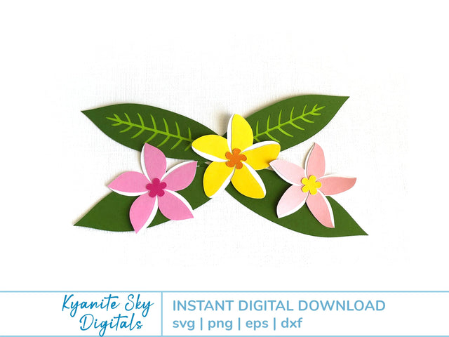 Tropical Flowers Plumeria with Leaves SVG Kyanite Sky Digitals 