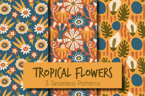Tropical Flowers Seamless Patterns JPG EPS Digital Pattern Rin Green 