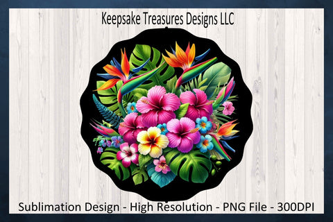 Tropical Flowers Summer Wind Spinner, Sublimation Png Design, Wind Spinner Template Sublimation Keepsake Treasures Designs LLC. 