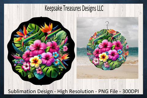Tropical Flowers Summer Wind Spinner, Sublimation Png Design, Wind Spinner Template Sublimation Keepsake Treasures Designs LLC. 