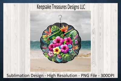 Tropical Flowers Summer Wind Spinner, Sublimation Png Design, Wind Spinner Template Sublimation Keepsake Treasures Designs LLC. 