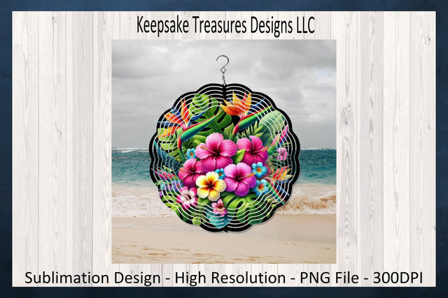 Tropical Flowers Summer Wind Spinner, Sublimation Png Design, Wind Spinner Template Sublimation Keepsake Treasures Designs LLC. 