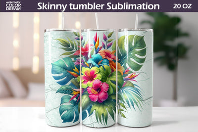 Tropical Flowers Tumbler Wrap | I Summer Floral Tumbler Sublimation WatercolorColorDream 