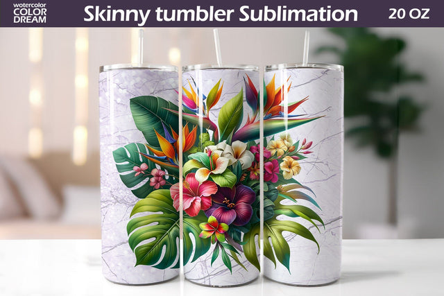 Tropical Flowers Tumbler Wrap | I Summer Floral Tumbler Sublimation WatercolorColorDream 