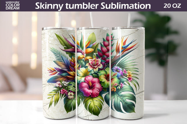 Tropical Flowers Tumbler Wrap | I Summer Floral Tumbler Sublimation WatercolorColorDream 