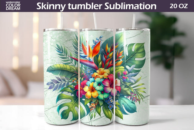 Tropical Flowers Tumbler Wrap | I Summer Floral Tumbler Sublimation WatercolorColorDream 