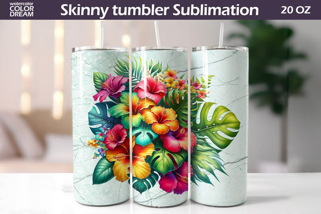 Tropical Flowers Tumbler Wrap | I Summer Floral Tumbler Sublimation WatercolorColorDream 