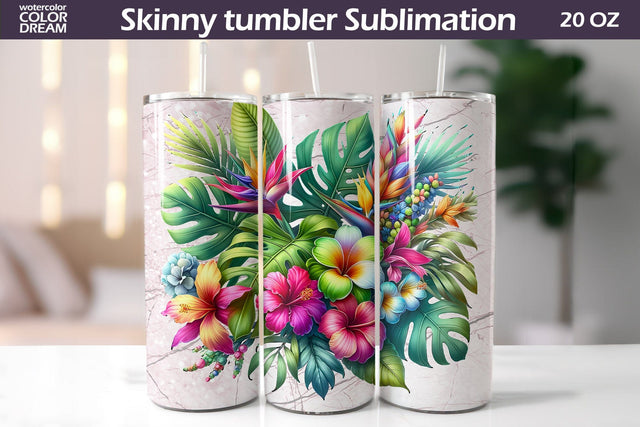 Tropical Flowers Tumbler Wrap | I Summer Floral Tumbler Sublimation WatercolorColorDream 