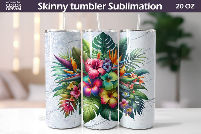 Tropical Flowers Tumbler Wrap | I Summer Floral Tumbler Sublimation WatercolorColorDream 