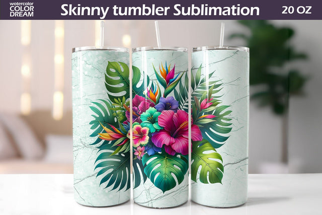 Tropical Flowers Tumbler Wrap Sublimation WatercolorColorDream 