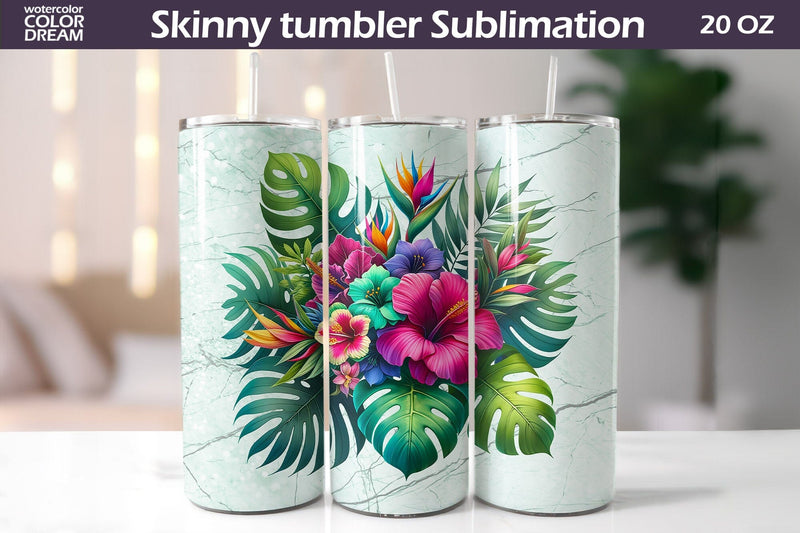Tropical Flowers Tumbler Wrap Sublimation WatercolorColorDream 