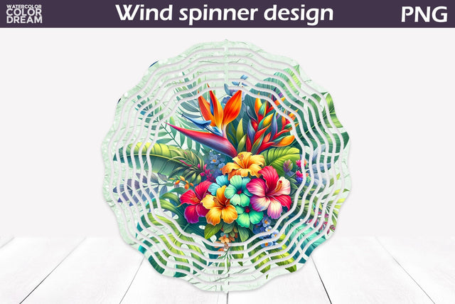 Tropical Flowers Wind Spinner | Floral Wind Spinner Sublimation WatercolorColorDream 