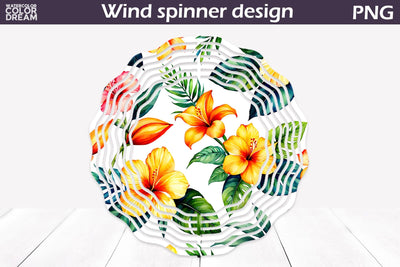 Tropical Flowers Wind Spinner | Watercolor Floral Wind Spinner Sublimation WatercolorColorDream 
