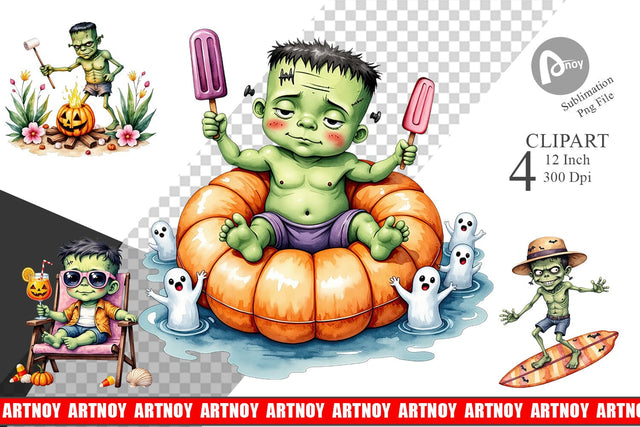 Tropical Frankenstein Clipart Sublimation artnoy 