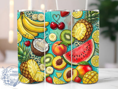 Tropical Fruit Pop Art Collage Design 20oz Tumbler, Tropical Fruit, Pop Art Style, Collage Design, 20oz Tumbler Wrap, Sublimation Design, Retro Vibrant, Digital Download Sublimation ToriDesigns 