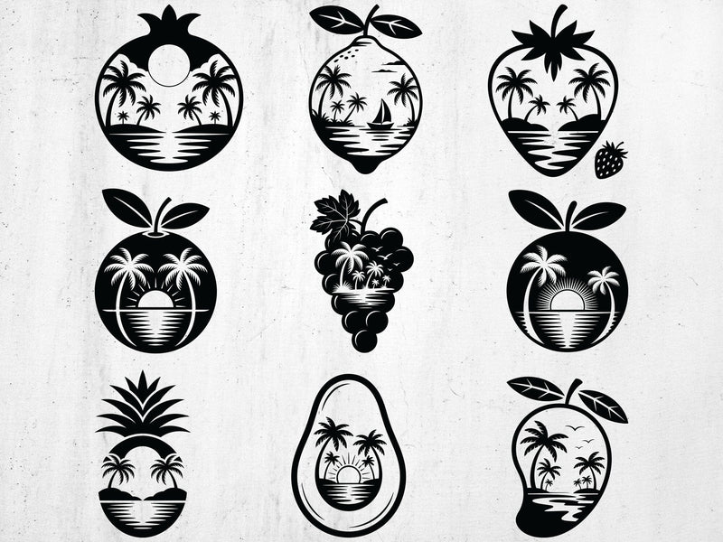 Tropical Fruit SVG Bundle, Pineapple Mango Coconut, Fruit Frame Art SVG Creativeart88 