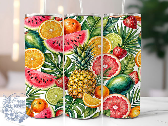 Tropical Fruit Watercolor Pattern Art 20oz Tumbler, Tropical Fruit, Watercolor Pattern, Painted Art, 20oz Tumbler Wrap, Sublimation Design, Exotic Flora, Digital Download Sublimation ToriDesigns 