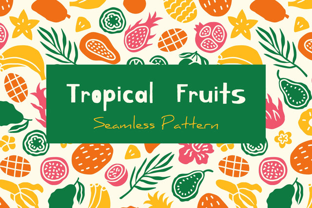 Tropical Fruits Seamless Pattern & Digital Paper PNG JPG EPS Digital Pattern Rin Green 