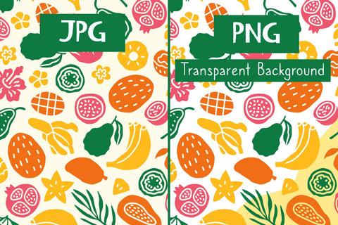 Tropical Fruits Seamless Pattern & Digital Paper PNG JPG EPS Digital Pattern Rin Green 