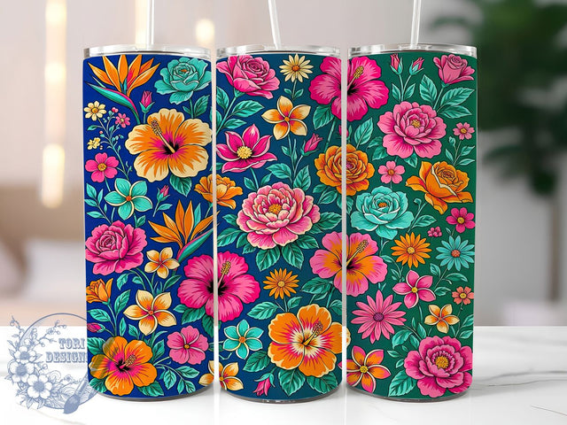 Tropical Garden Bloom 20oz Tumbler, Exotic Flowers, Lush Greenery, Vibrant Palette, Botanical Art, Summer Theme, Paradise Vibes, Sublimation Wrap Sublimation ToriDesigns 