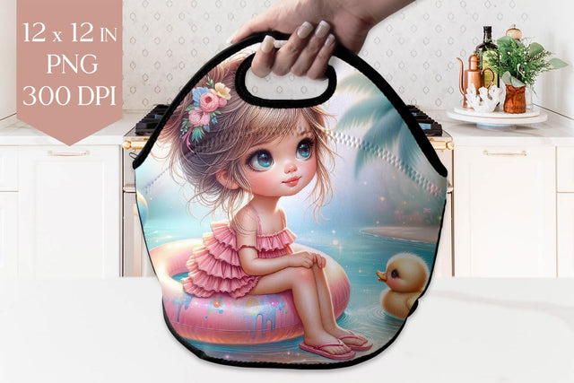 Tropical Girl and Duck Lunch Bag PNG Sublimation BijouBay 
