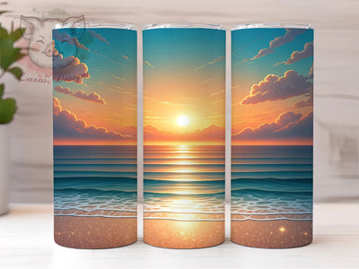 Tropical Glitter Sunset Tumbler Wrap, Beach Tumbler Sublimation, 20oz Glitter Tumbler Design, Tropical Sunset Tumbler, Coastal Glitter Tumbler, Summer Beach Vibes Tumbler Sublimation Lara' s Designs 