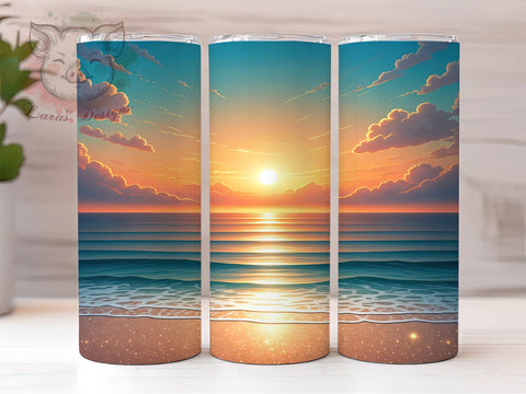 Tropical Glitter Sunset Tumbler Wrap, Beach Tumbler Sublimation, 20oz Glitter Tumbler Design, Tropical Sunset Tumbler, Coastal Glitter Tumbler, Summer Beach Vibes Tumbler Sublimation Lara' s Designs 