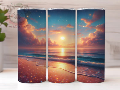 Tropical Glitter Sunset Tumbler Wrap, Beach Tumbler Sublimation, 20oz Glitter Tumbler Design, Tropical Sunset Tumbler, Coastal Glitter Tumbler, Summer Beach Vibes Tumbler Sublimation Lara' s Designs 