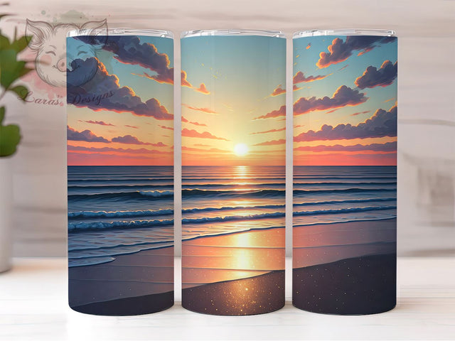 Tropical Glitter Sunset Tumbler Wrap, Beach Tumbler Sublimation, 20oz Glitter Tumbler Design, Tropical Sunset Tumbler, Coastal Glitter Tumbler, Summer Beach Vibes Tumbler Sublimation Lara' s Designs 