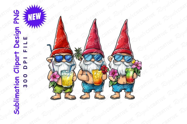 Tropical Gnomes With Cocktails Clipart Png Sublimation Regulrcrative 