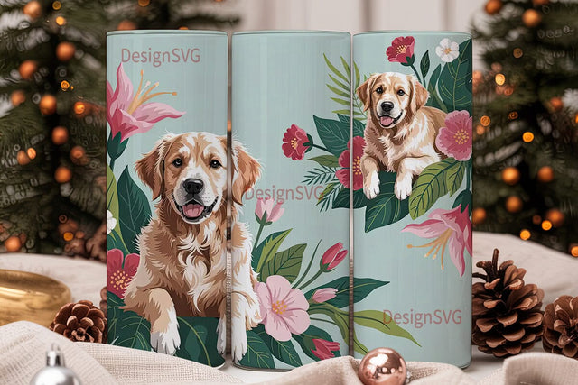 Tropical Golden Retriever 20oz Tumbler Sublimation DesignSVG 