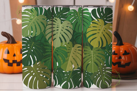 Tropical Green Monstera Foliage Tumbler Sublimation PixelChick 