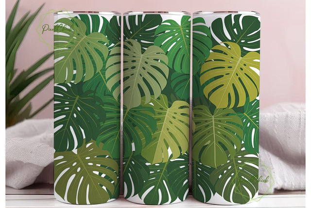 Tropical Green Monstera Foliage Tumbler Sublimation PixelChick 