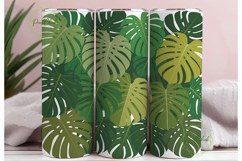 Tropical Green Monstera Foliage Tumbler Sublimation PixelChick 
