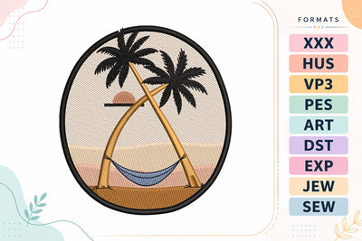 Tropical Hammock Embroidery Design - Palm Tree Beach Sunset Embroidery/Applique DESIGNS sg embroidery 
