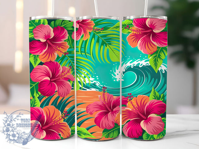 Tropical Hawaiian Floral Tumbler, Tropical Seamless Pattern, Island Bloom Design, 20Oz Sublimation Wrap, Exotic Flower Art, Vibrant Tropical Texture, Tumbler Sublimation Sublimation ToriDesigns 