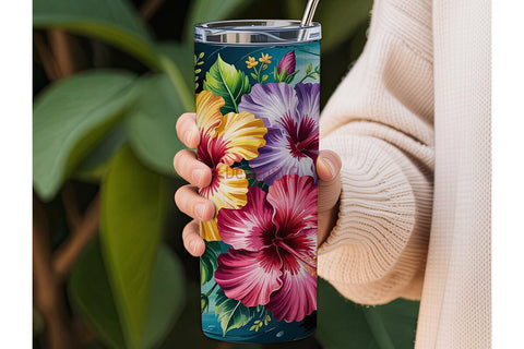 Tropical Hibiscus 20oz Tumbler Wrap Sublimation DesignSVG 