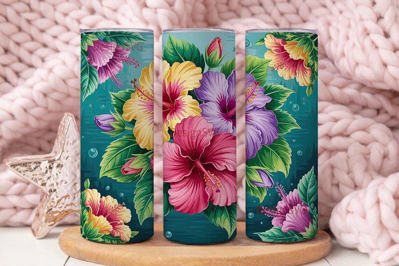Tropical Hibiscus 20oz Tumbler Wrap Sublimation DesignSVG 
