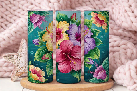 Tropical Hibiscus 20oz Tumbler Wrap Sublimation DesignSVG 