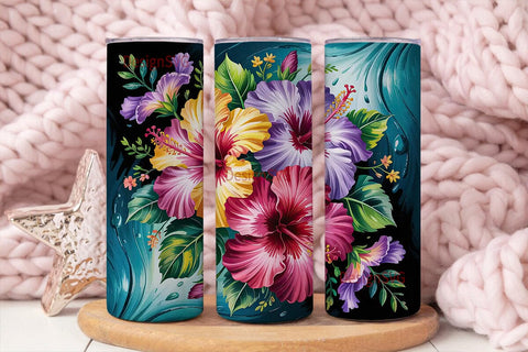 Tropical Hibiscus 20oz Tumbler Wrap Sublimation DesignSVG 