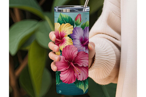 Tropical Hibiscus 20oz Tumbler Wrap Sublimation DesignSVG 